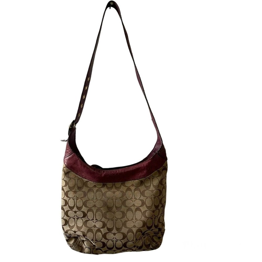 COACH Burgundy Monogram Shoulder Crossbody Bag Leather Canvas